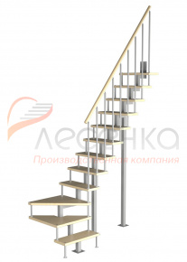 Модульная малогабаритная лестница Компакт 2700-2925, Серый, Сосна, Крашеная