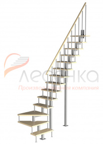Модульная малогабаритная лестница Компакт 3150-3375, Серый, Сосна, Крашеная